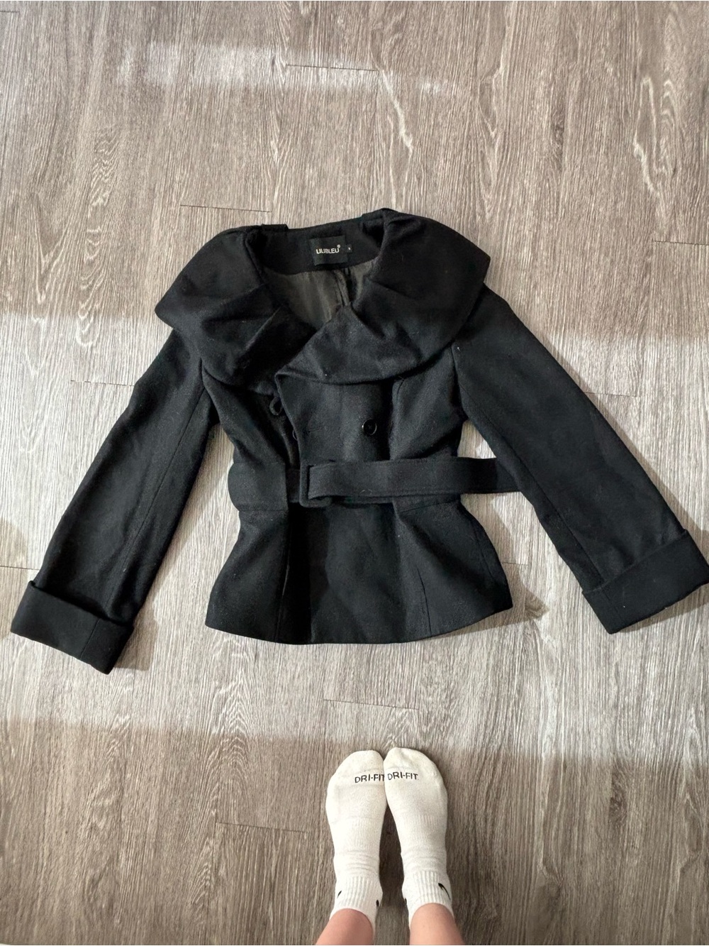 Posh lilibleu Black Belted Peplum Trench Coat